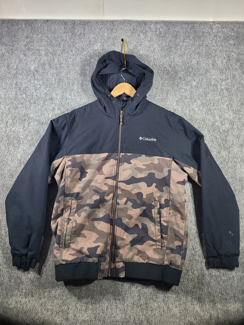 Columbia Men's Loma Vista Hooded Jacket Black Camo Fleece Lined Size Large